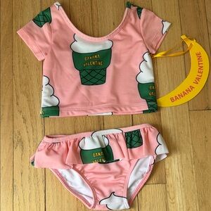 Girls' Pink Ice Cream Print Swim Bikini
